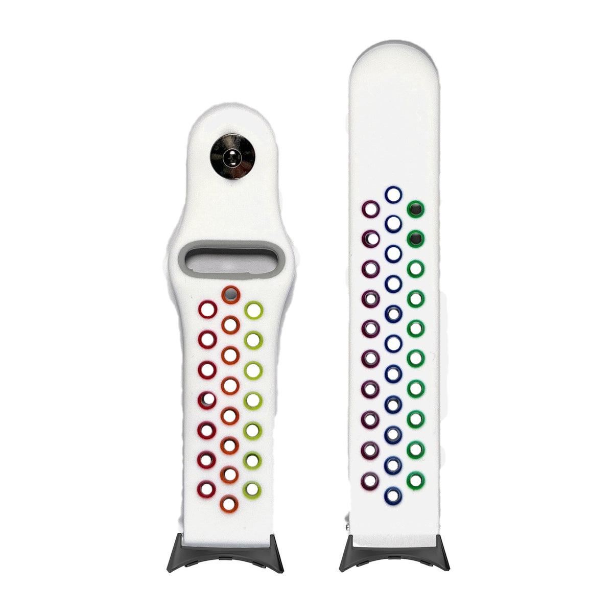 Rainbow Sports Silicone White Black with Google Pixel Spring Bar Adapters - Wear Any 20mm Strap! for Pixel Watch 3-5 45mm