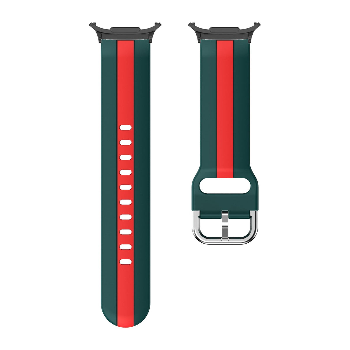 Striped Silicone Green / Red Black with Strap Adapter for Galaxy Watch 8-9/Ultra