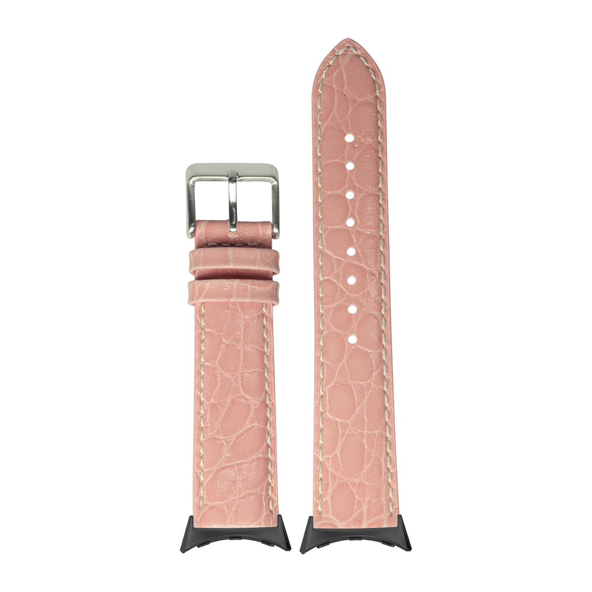 Alligator Leather - Pink Black with White Stitching with Google Pixel Spring Bar Adapters - Wear Any 20mm Strap! for Pixel Watch 3-5 45mm