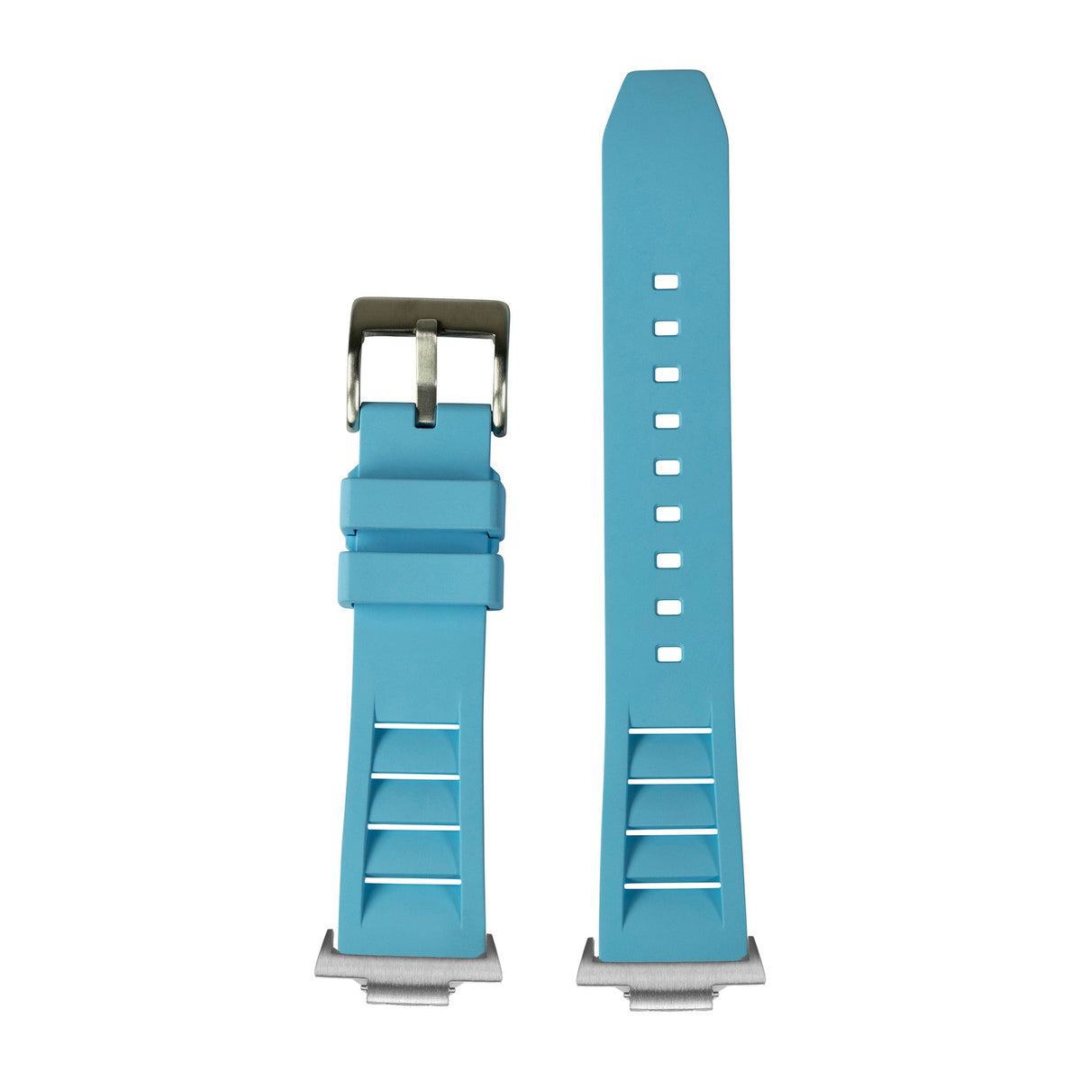 Shark Fin FKM Rubber - Sky Blue Silver with Strap Adapter for Tissot PRX 40
