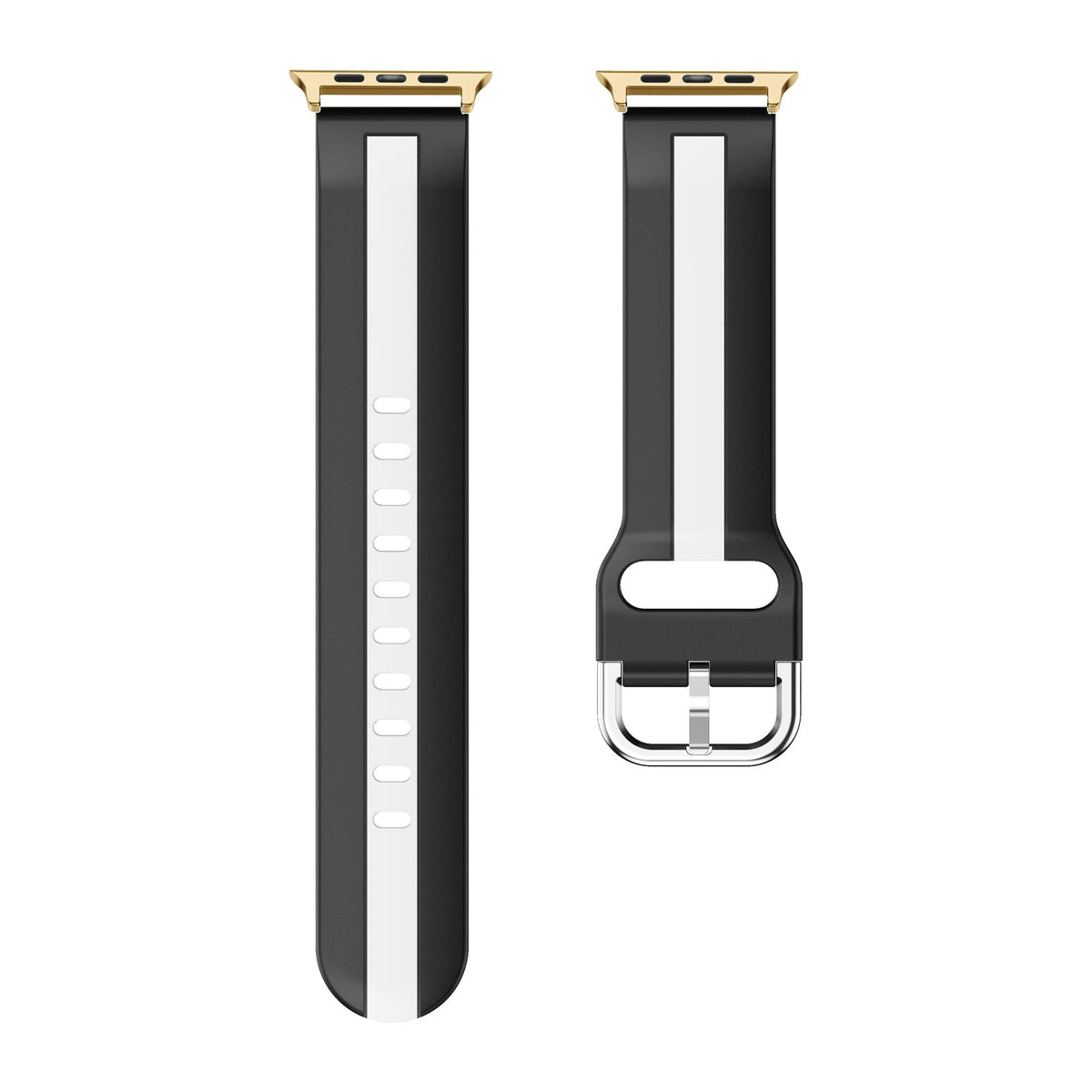 Striped Silicone Black / White Gold with Connecters - Spring Bar Type for Apple Watch