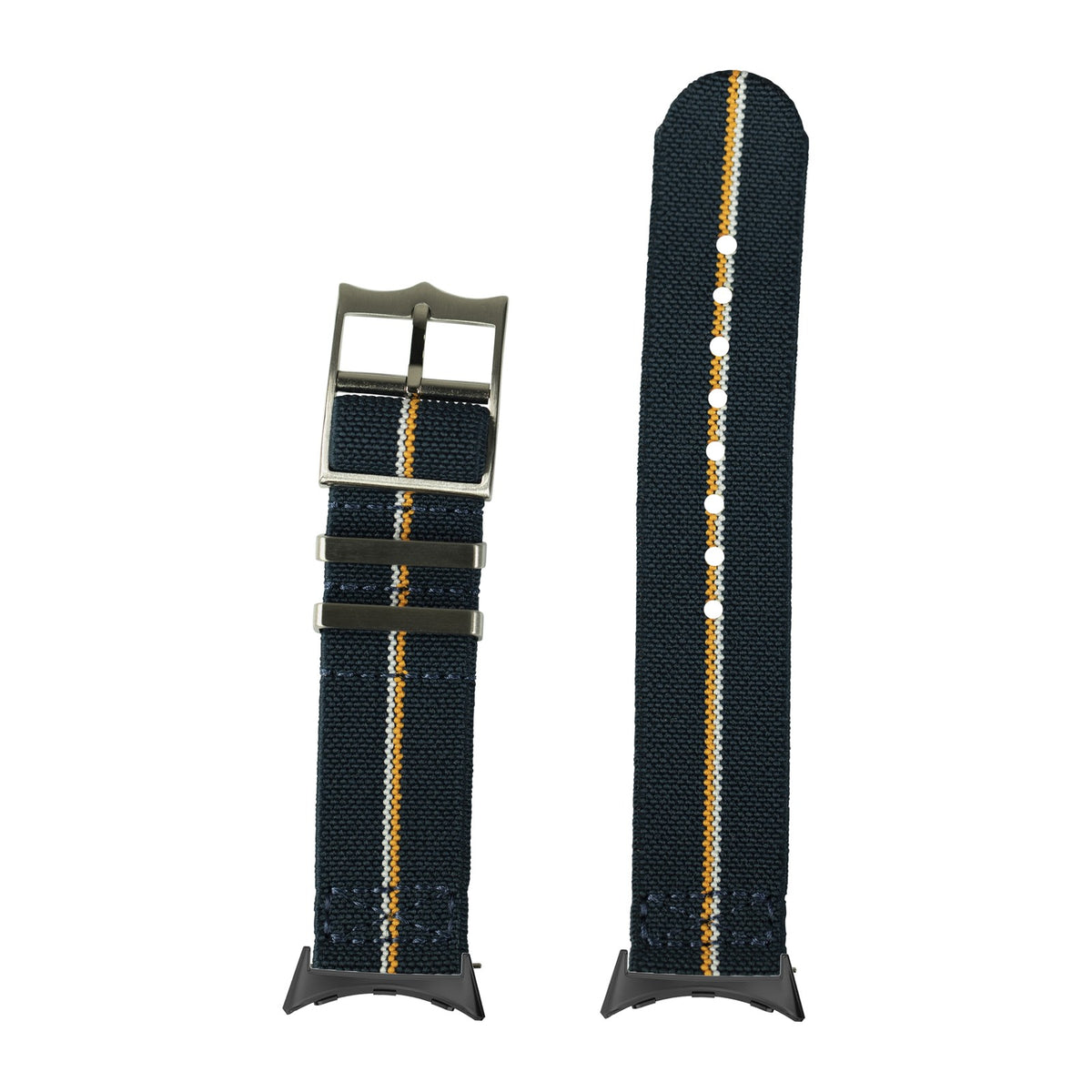 ElastoFlex - Navy Blue/Orange/White Black with Google Pixel Spring Bar Adapters - Wear Any 20mm Strap! for Pixel Watch 3-5 45mm