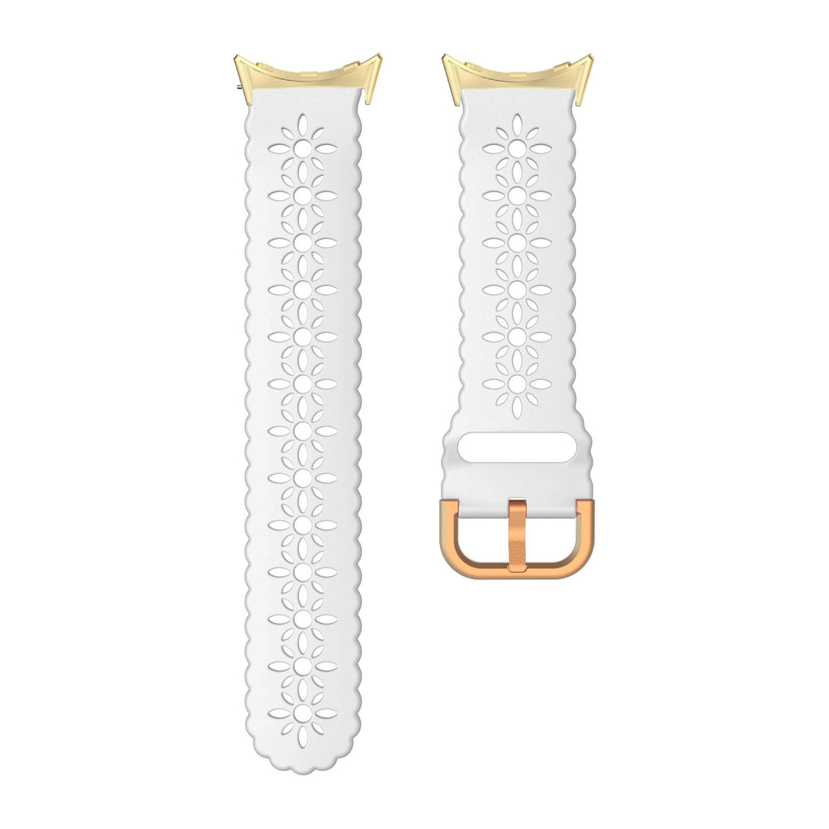 Floral Silicone [Rose Gold Hardware] Gold with Google Pixel Spring Bar Adapters - Wear Any 20mm Strap! for Pixel Watch 1-5 41mm