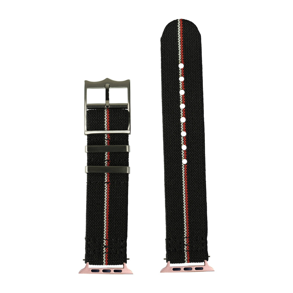 ElastoFlex - Black/Red/White Rose Gold with Connecters - Spring Bar Type for Apple Watch
