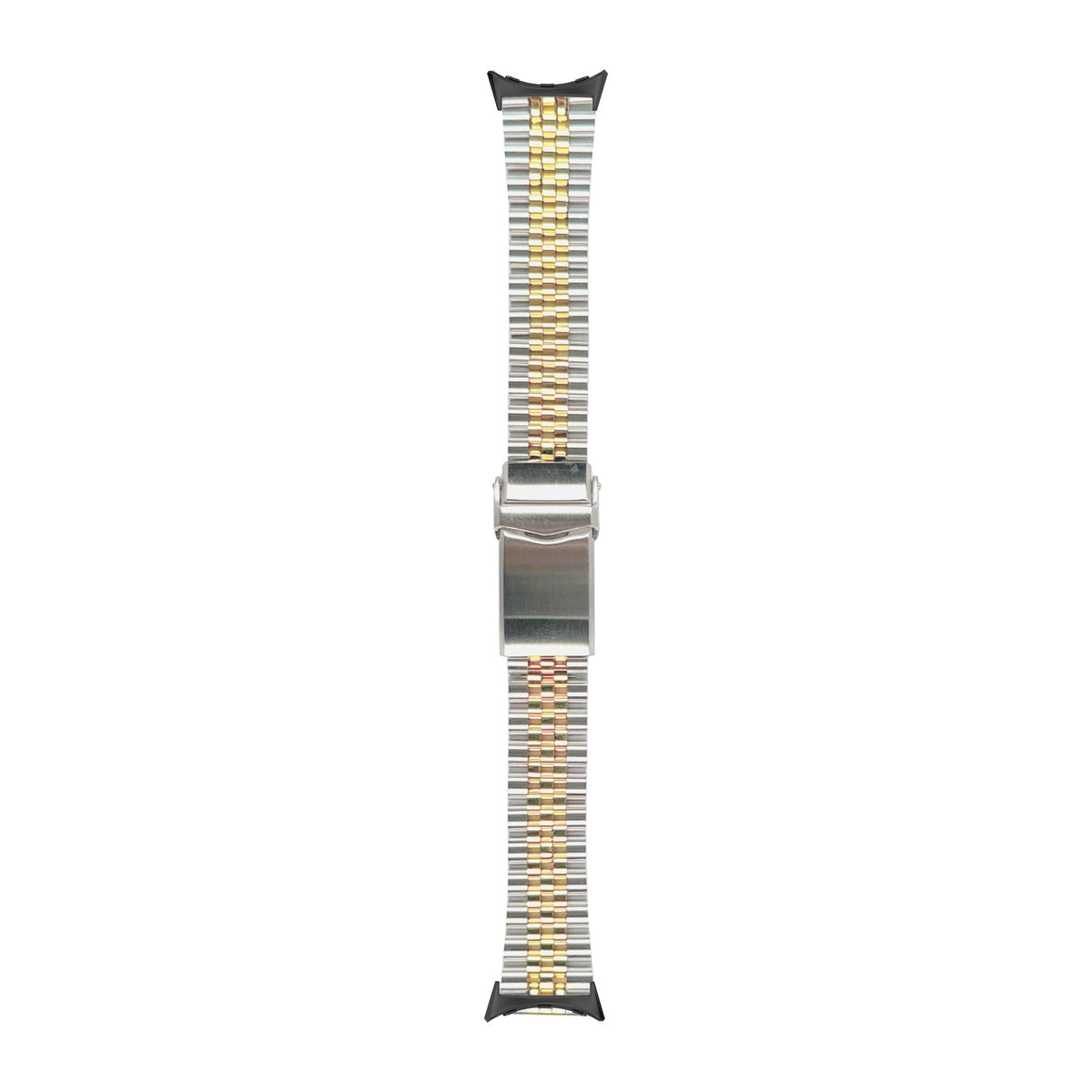 Quick Release Super-Jub II Steel Bracelet Silver/Gold Black with V-Clasp with Google Pixel Spring Bar Adapters - Wear Any 20mm Strap! for Pixel Watch 3-5 45mm