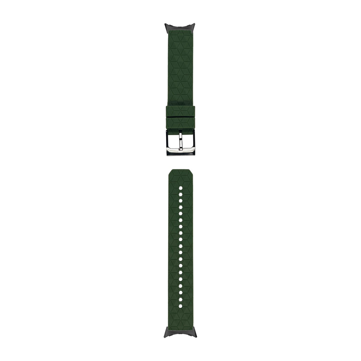Prism Silicone [Black Hardware] Army Green Black with Google Pixel Spring Bar Adapters - Wear Any 20mm Strap! for Pixel Watch 1-5 41mm