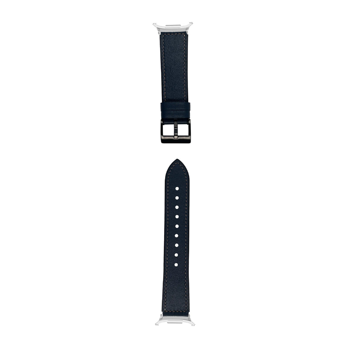 Leather Hybrid - Navy Blue Silver with Strap Adapter for Galaxy Watch 8-9/Ultra