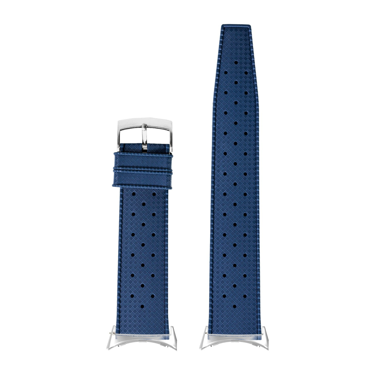 King Tropic FKM Rubber - Navy Blue Silver with Google Pixel Spring Bar Adapters - Wear Any 20mm Strap! for Pixel Watch 3-5 45mm