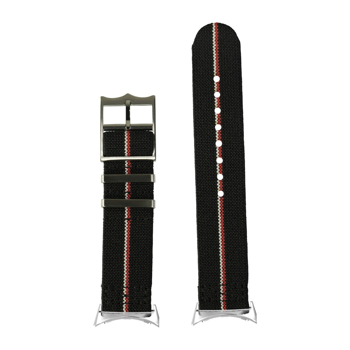 ElastoFlex - Black/Red/White Silver with Google Pixel Spring Bar Adapters - Wear Any 20mm Strap! for Pixel Watch 1-5 41mm