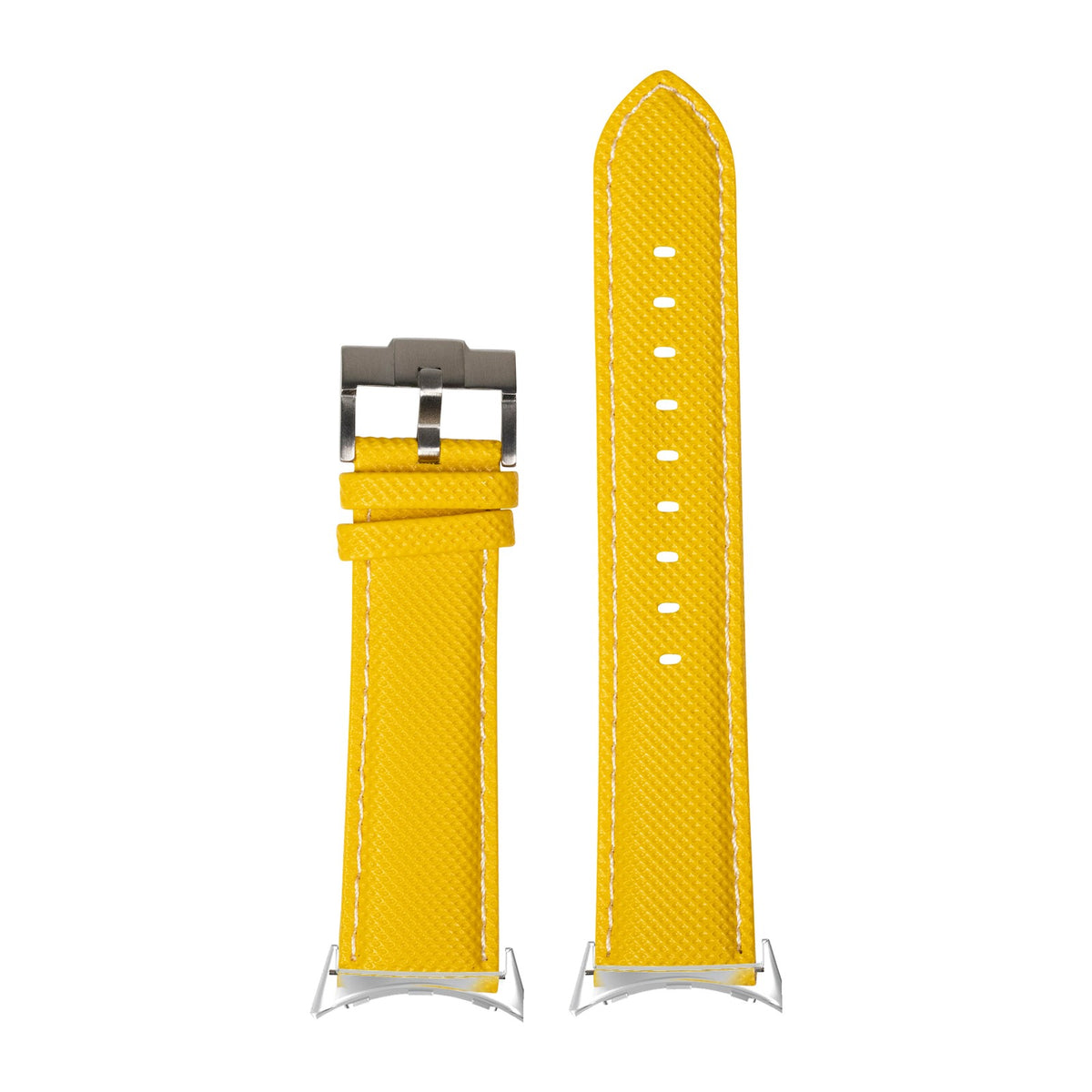 Sailcloth - Yellow Silver with White Stitching with Google Pixel Spring Bar Adapters - Wear Any 20mm Strap! for Pixel Watch 1-5 41mm