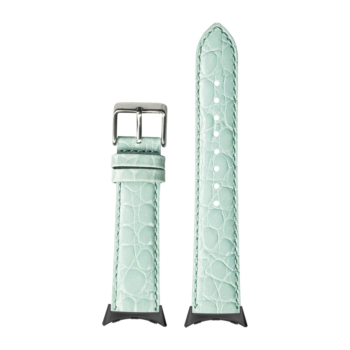 Alligator Leather - Light Tiffany Blue Black with Google Pixel Spring Bar Adapters - Wear Any 20mm Strap! for Pixel Watch 3-5 45mm