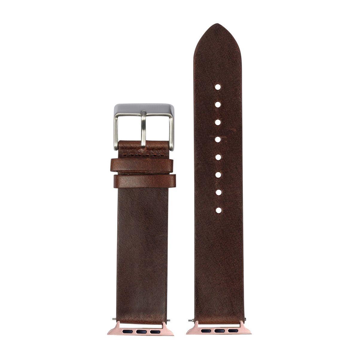 Straight Cut Leather - Dark Brown Rose Gold with Connecters - Spring Bar Type for Apple Watch