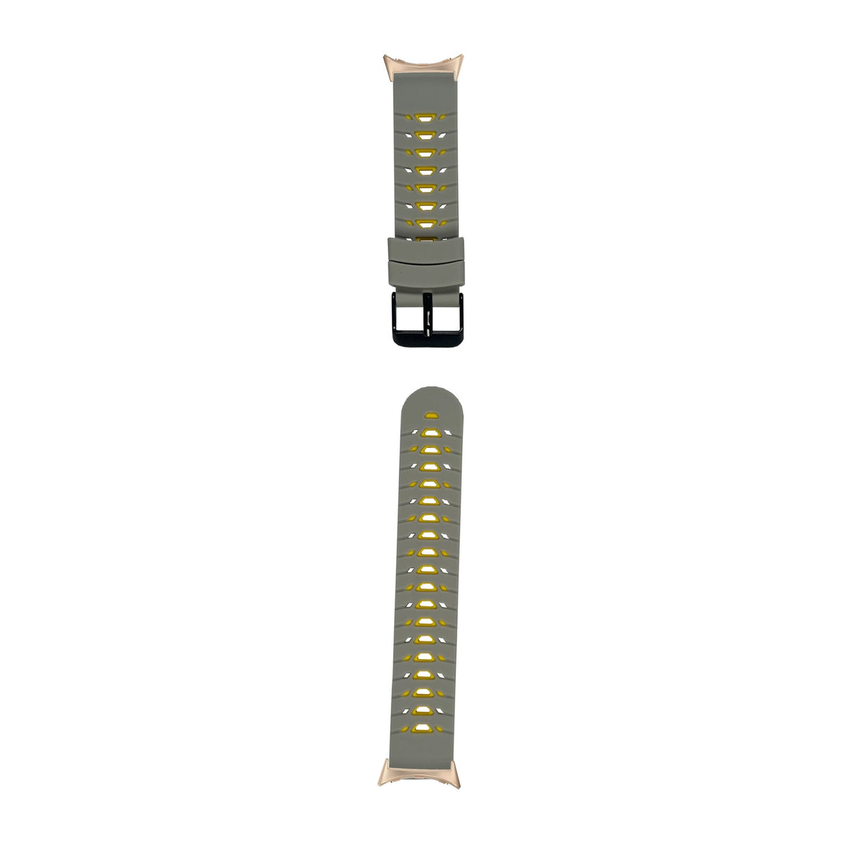 Flexi Silicone - Armour Grey/Yellow Rose Gold with Google Pixel Spring Bar Adapters - Wear Any 20mm Strap! for Pixel Watch 3-5 45mm