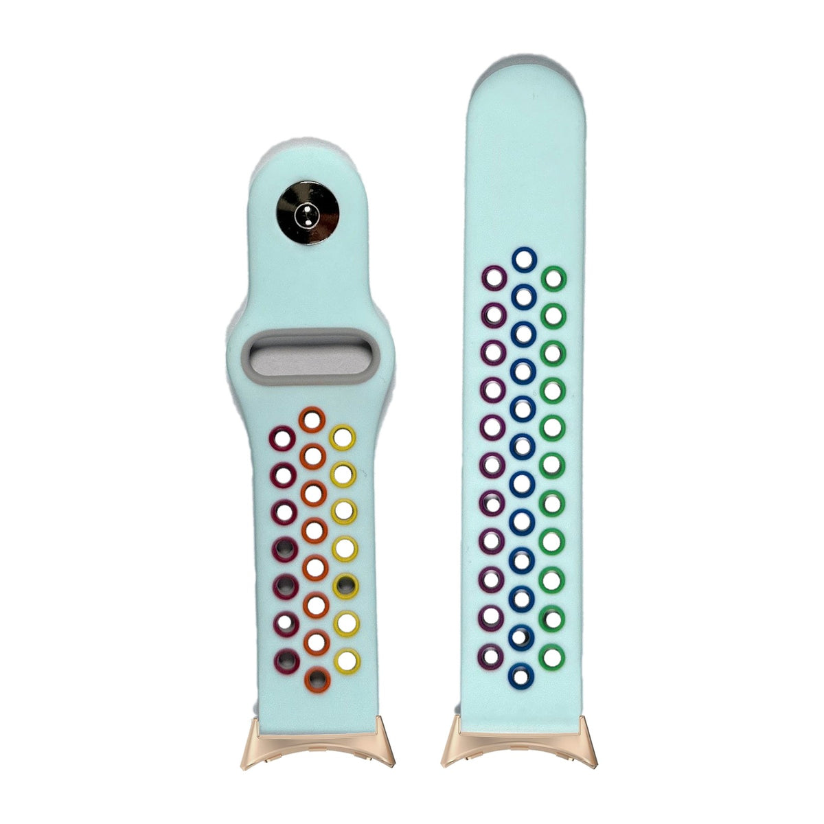 Rainbow Sports Silicone Sky Blue Rose Gold with Google Pixel Spring Bar Adapters - Wear Any 20mm Strap! for Pixel Watch 1-5 41mm