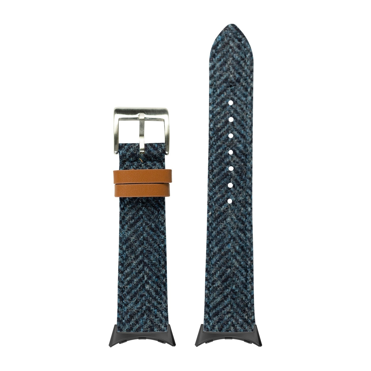 Harris Tweed® Herringbone - Blue with Google Pixel Spring Bar Adapters - Wear Any 20mm Strap! for Pixel Watch 1-5 41mm