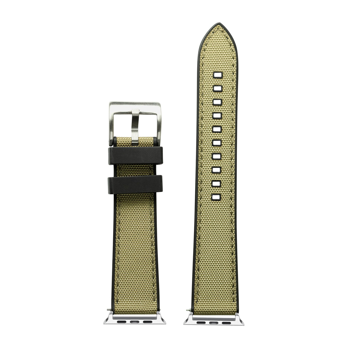 Sailcloth & FKM Rubber Hybrid Dark Khaki Starlight with Connecters - Spring Bar Type for Apple Watch