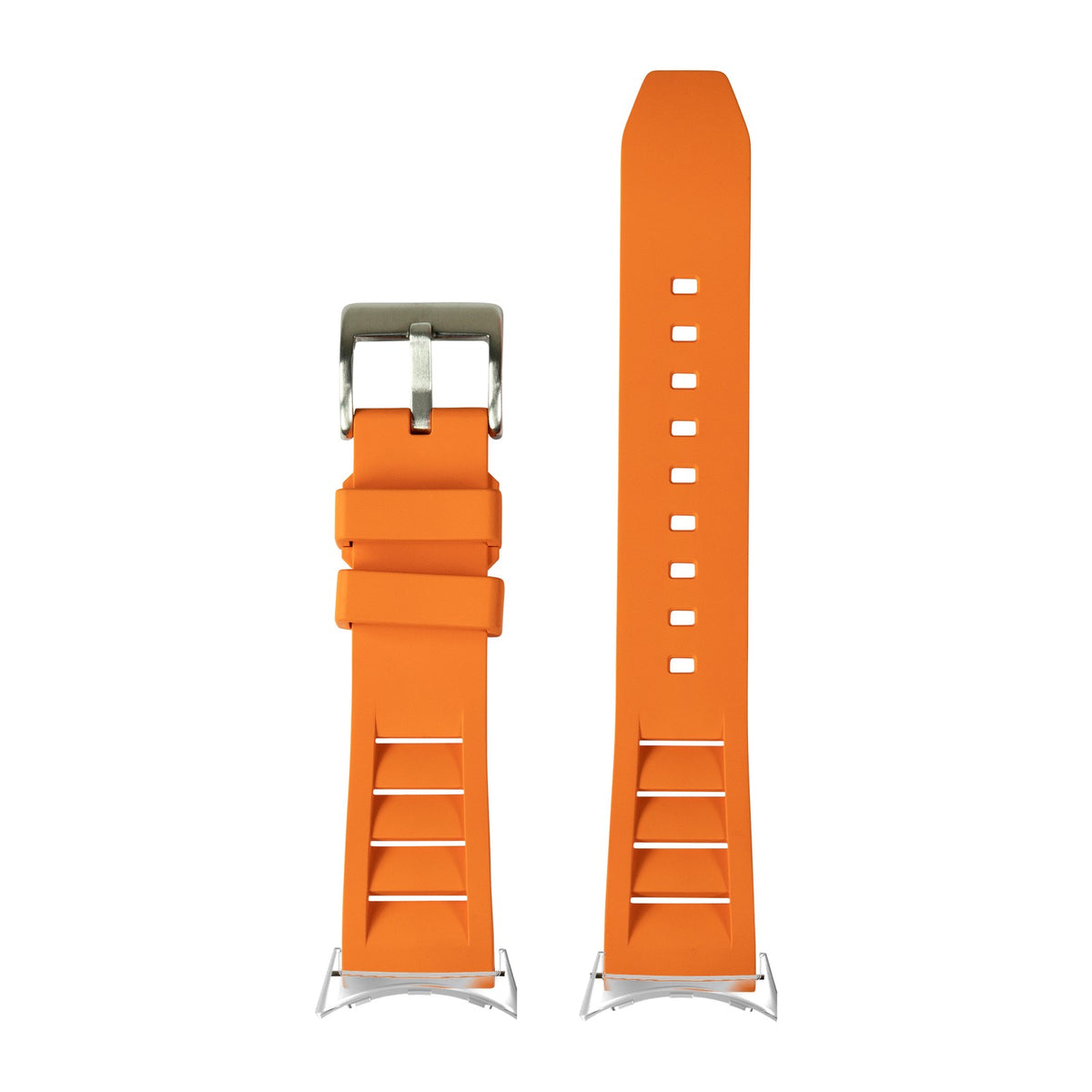 Shark Fin FKM Rubber - Orange Silver with Google Pixel Spring Bar Adapters - Wear Any 20mm Strap! for Pixel Watch 3-5 45mm