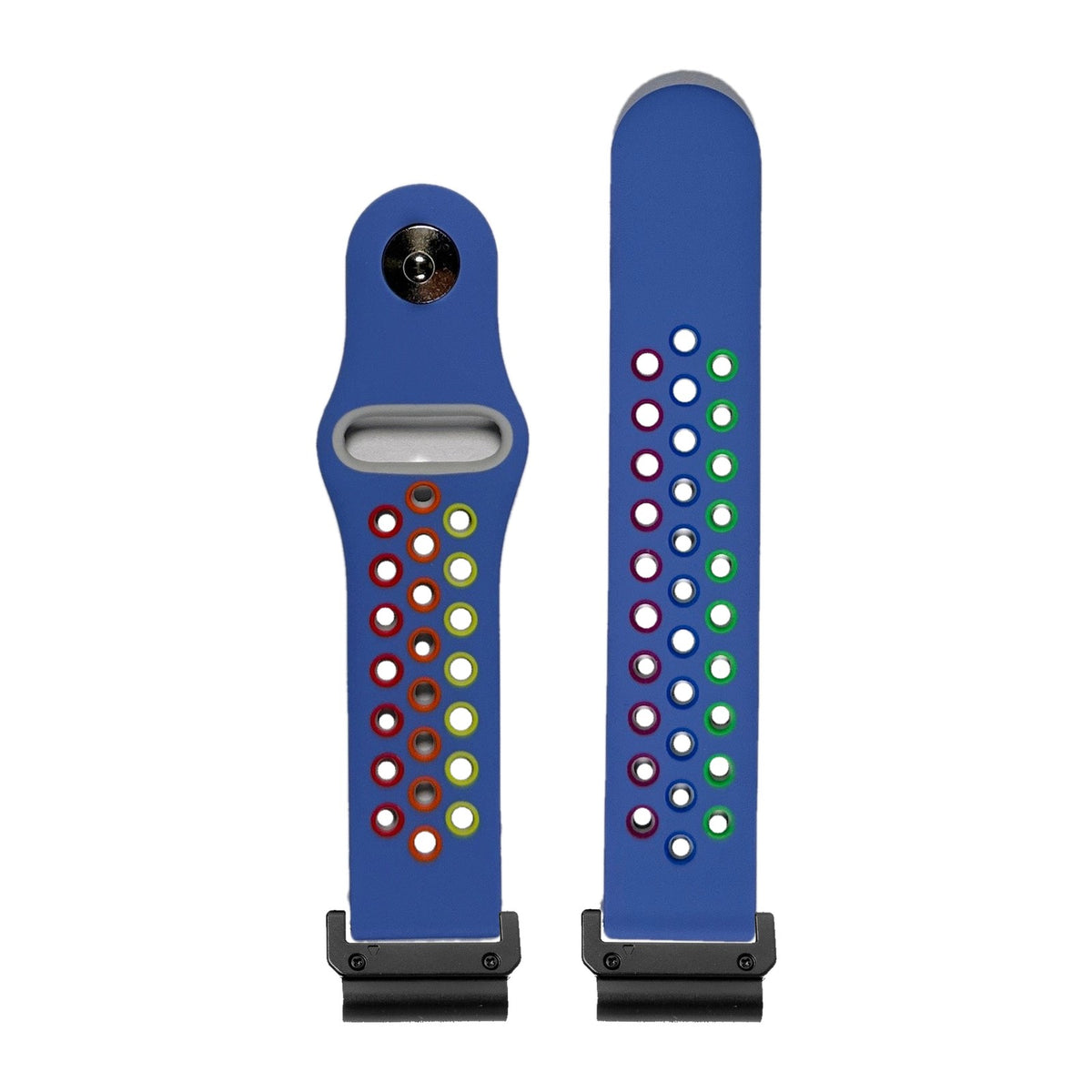 Rainbow Sports Silicone 20mm Light Blue Black with Slim Military Spring Bar Adapters - Wear Any Non-Garmin Strap! for QuickFit