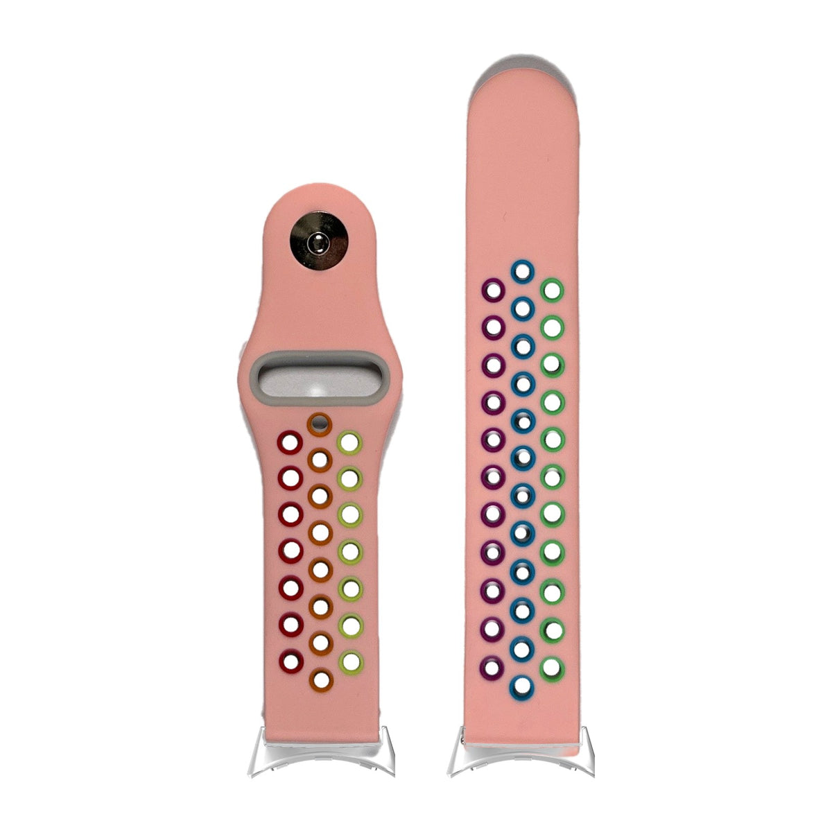Rainbow Sports Silicone Pink Silver with Google Pixel Spring Bar Adapters - Wear Any 20mm Strap! for Pixel Watch 3-5 45mm