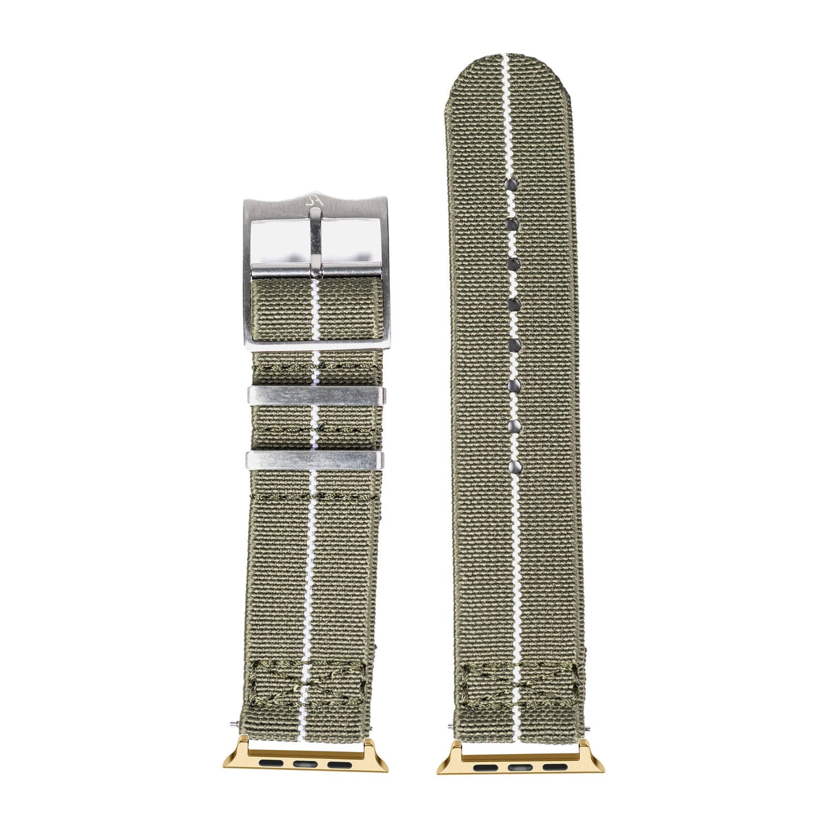ElastoFlex - Army Green/White Gold with Connecters - Spring Bar Type for Apple Watch
