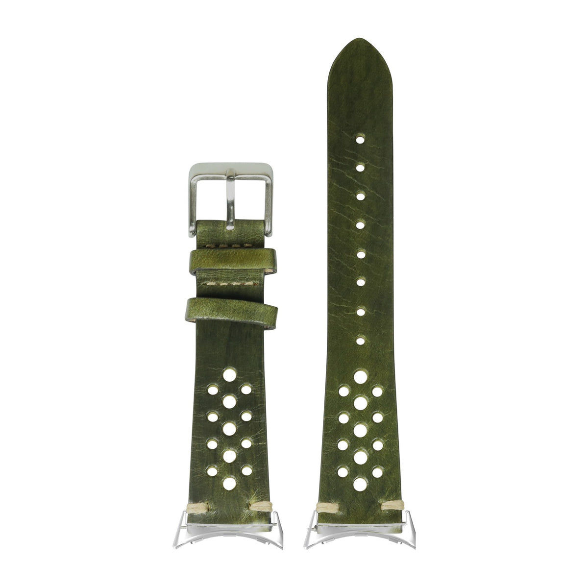 Vintage Rally Leather - Burnished Amazon Green Silver with Google Pixel Spring Bar Adapters - Wear Any 20mm Strap! for Pixel Watch 1-5 41mm