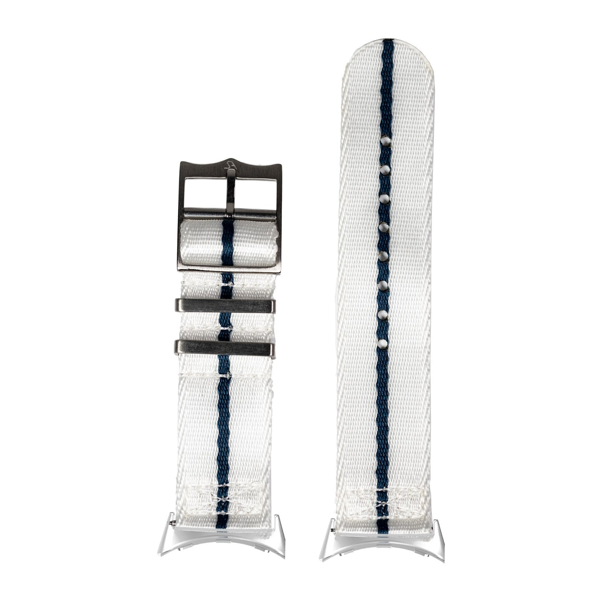 Supreme Militex - White/Blue Silver with Google Pixel Spring Bar Adapters - Wear Any 20mm Strap! for Pixel Watch 1-5 41mm