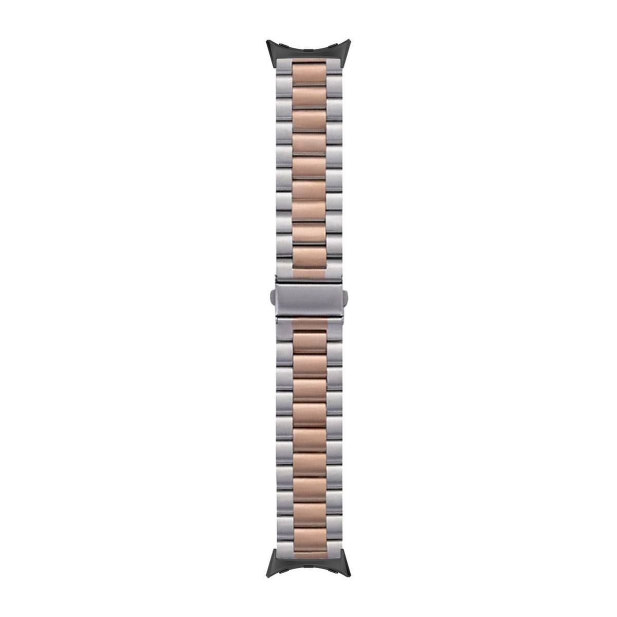 Steel Bracelet Black with Deployant Clasp - Silver/Rose Gold with Google Pixel Spring Bar Adapters - Wear Any 20mm Strap! for Pixel Watch 3-5 45mm