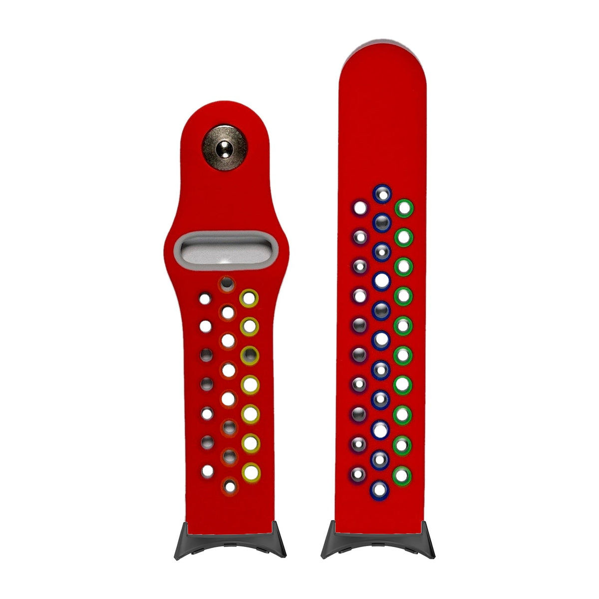 Rainbow Sports Silicone Red Black with Google Pixel Spring Bar Adapters - Wear Any 20mm Strap! for Pixel Watch 1-5 41mm