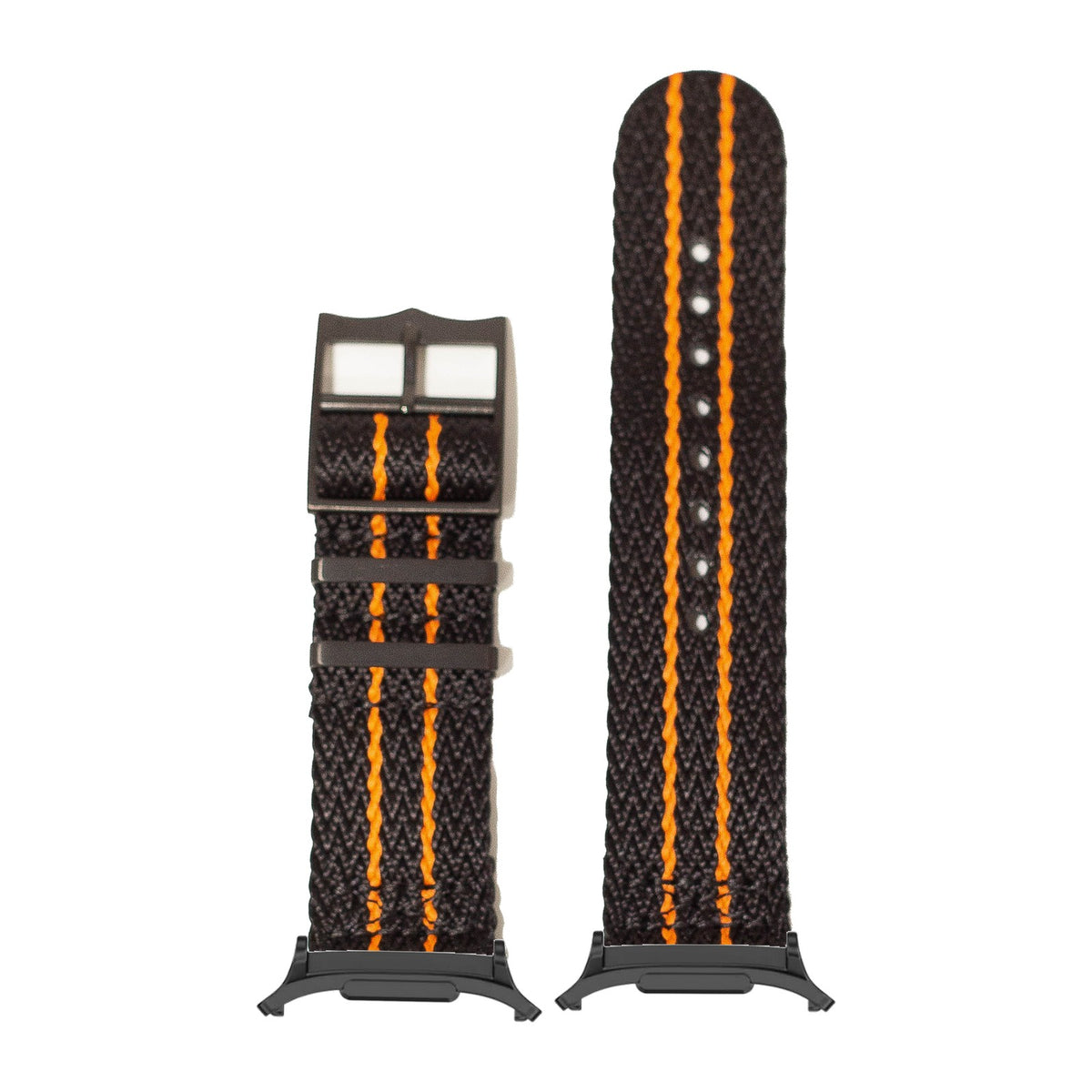 Sharktooth Militex - Stealth Black/Orange [Black Hardware] for the Galaxy Watch 8, 9 and Ultra with adapter fitted