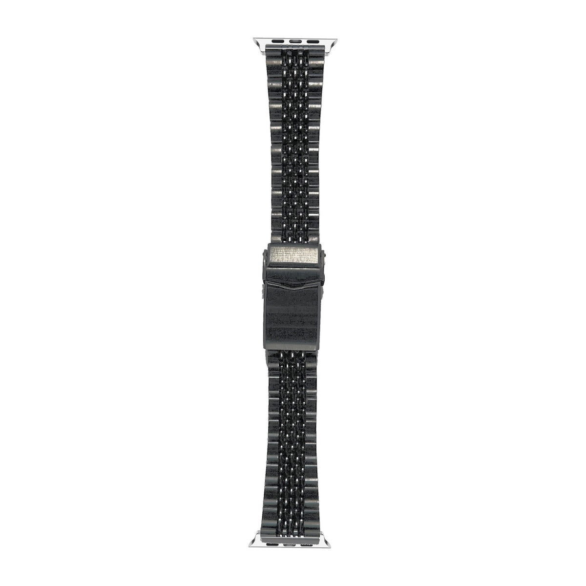 Black Goma BOR Steel Bracelet Silver with V-Clasp DLC Coated with Connecters - Spring Bar Type for Apple Watch