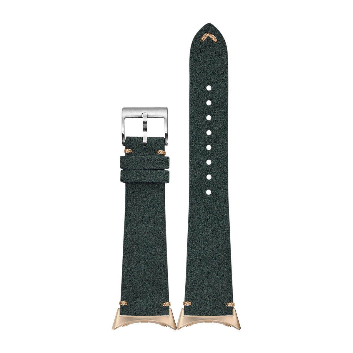 Alcantara Leather - Vintage - Forest Green Rose Gold with Google Pixel Spring Bar Adapters - Wear Any 20mm Strap! for Pixel Watch 1-5 41mm