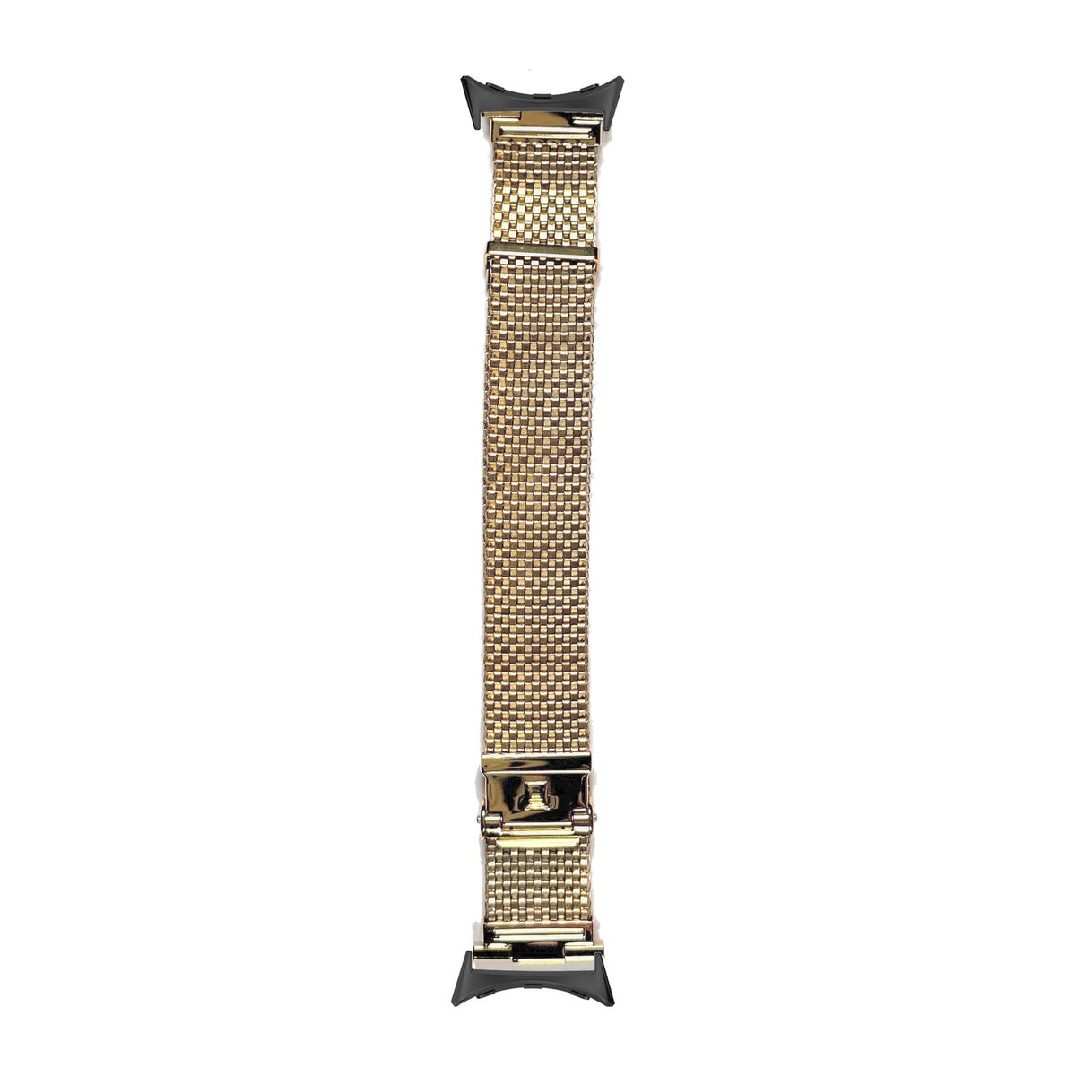 Gold Plated Wide Version Komfit "JB" Mesh Watch Bracelet Black with Straight Ends with Google Pixel Spring Bar Adapters - Wear Any 20mm Strap! for Pixel Watch 1-5 41mm