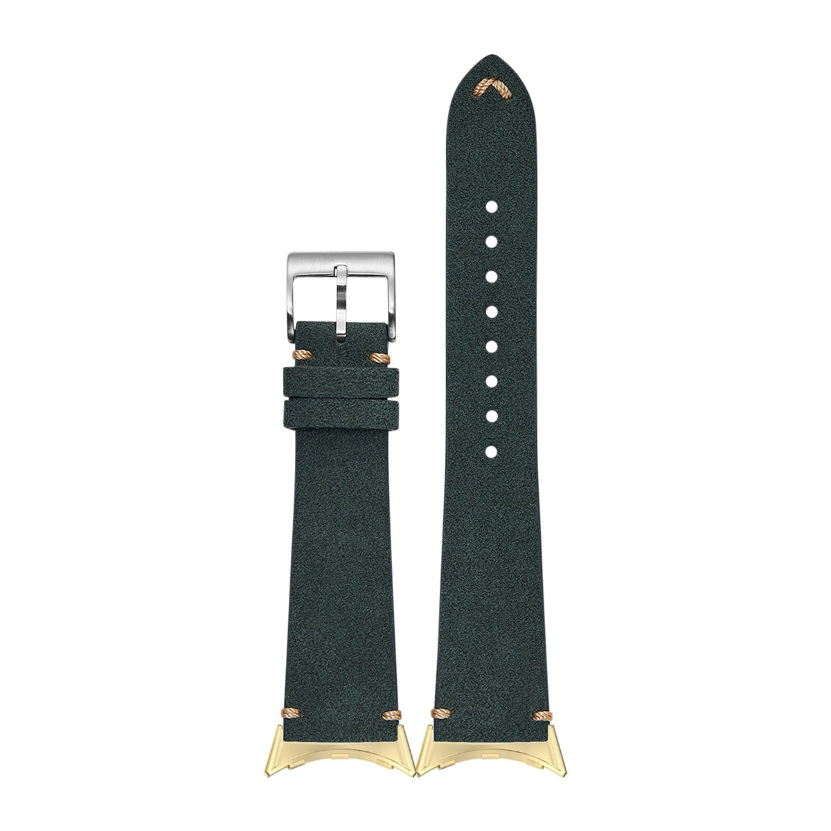Alcantara Leather - Vintage - Forest Green Gold with Google Pixel Spring Bar Adapters - Wear Any 20mm Strap! for Pixel Watch 3-5 45mm
