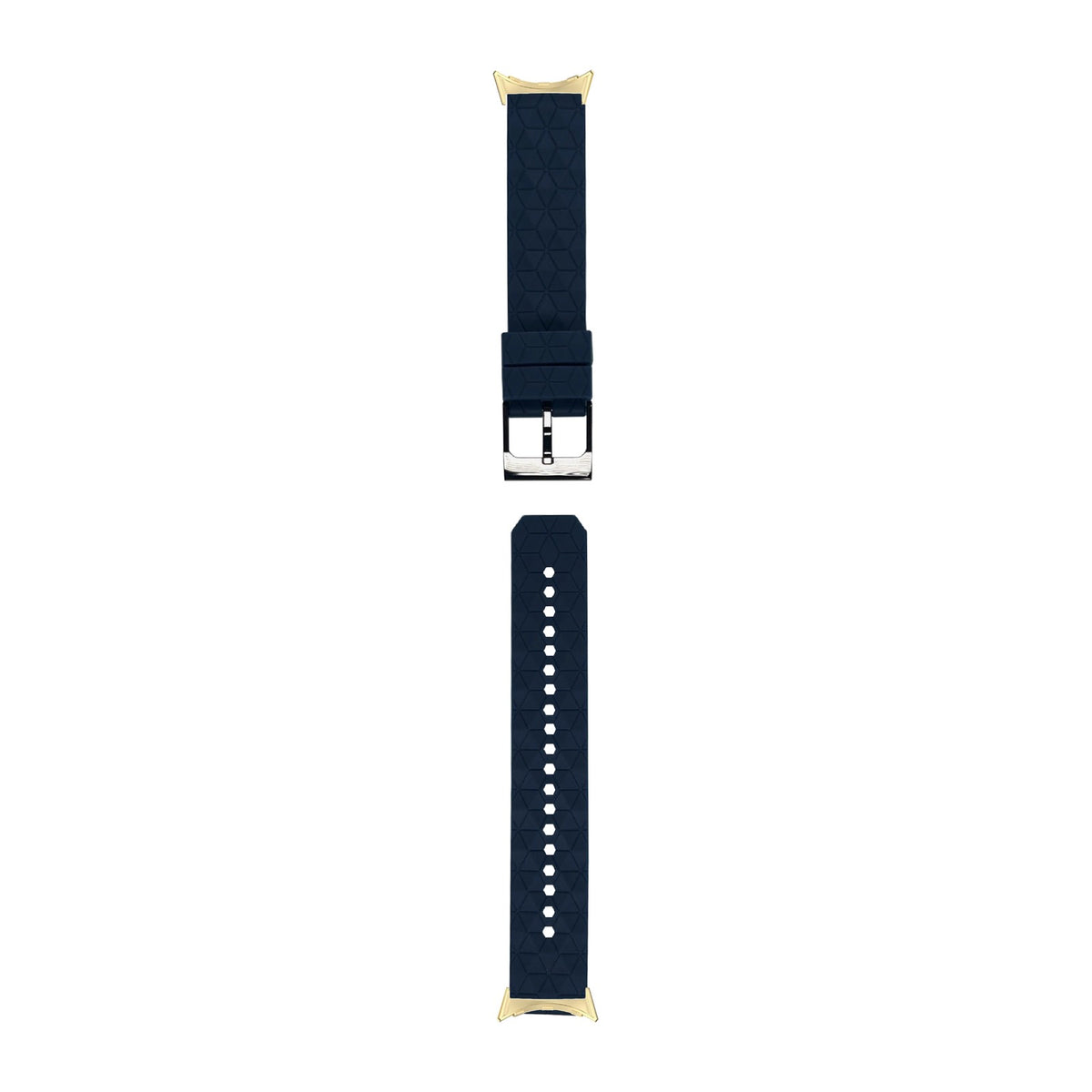Prism Silicone [Black Hardware] Navy Blue Gold with Google Pixel Spring Bar Adapters - Wear Any 20mm Strap! for Pixel Watch 1-5 41mm