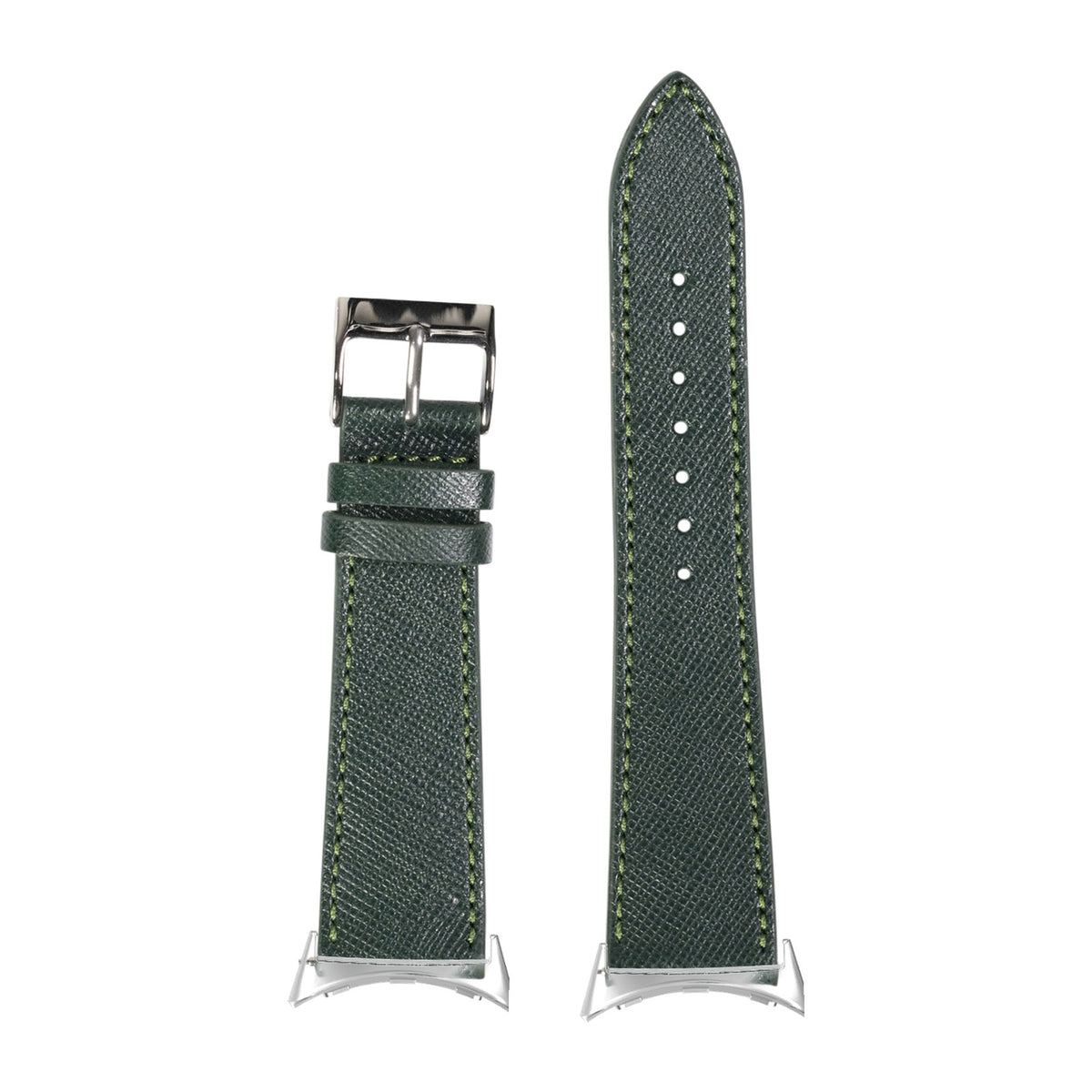 Saffiano Leather - Forest Green Silver with Google Pixel Spring Bar Adapters - Wear Any 20mm Strap! for Pixel Watch 1-5 41mm
