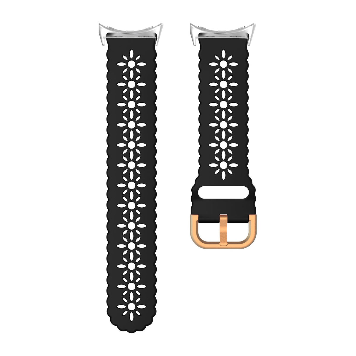 Floral Silicone [Rose Gold Hardware] Black Silver with Google Pixel Spring Bar Adapters - Wear Any 20mm Strap! for Pixel Watch 1-5 41mm