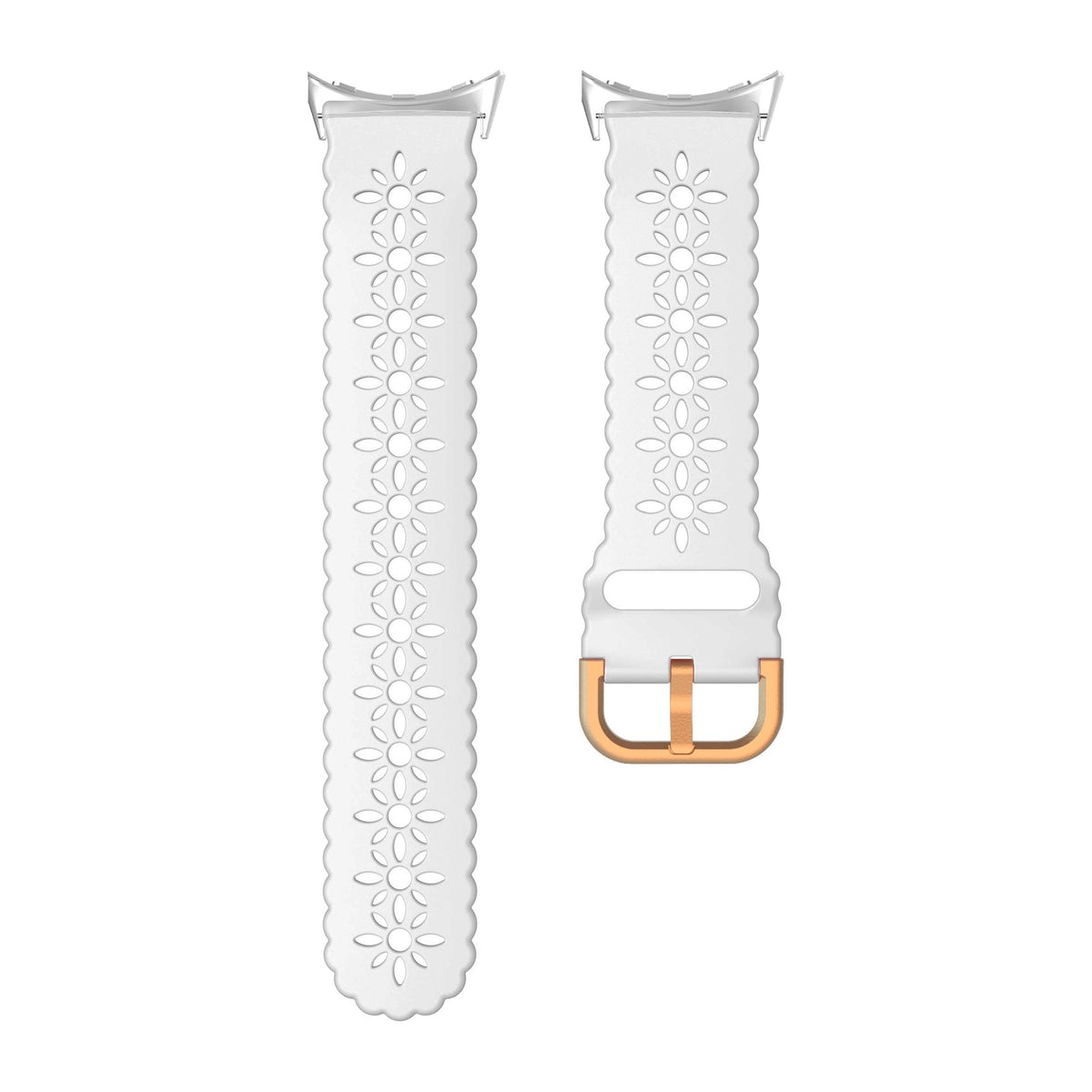 Floral Silicone [Rose Gold Hardware] Silver with Google Pixel Spring Bar Adapters - Wear Any 20mm Strap! for Pixel Watch 1-5 41mm
