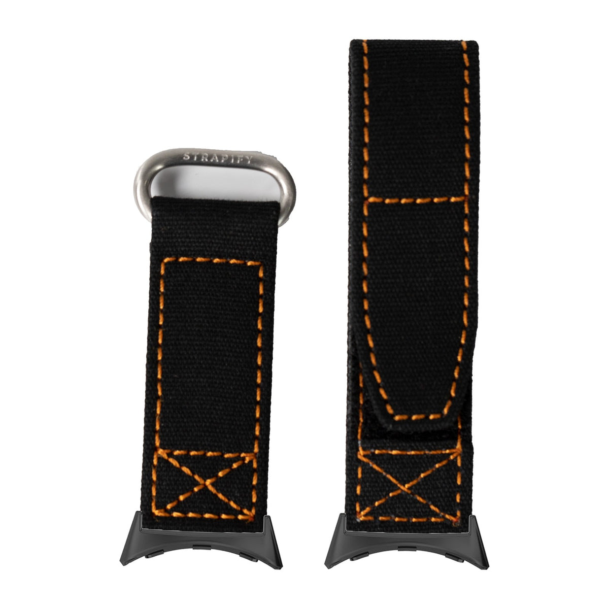 Military Velcro - Black/Orange Black with Google Pixel Spring Bar Adapters - Wear Any 20mm Strap! for Pixel Watch 3-5 45mm