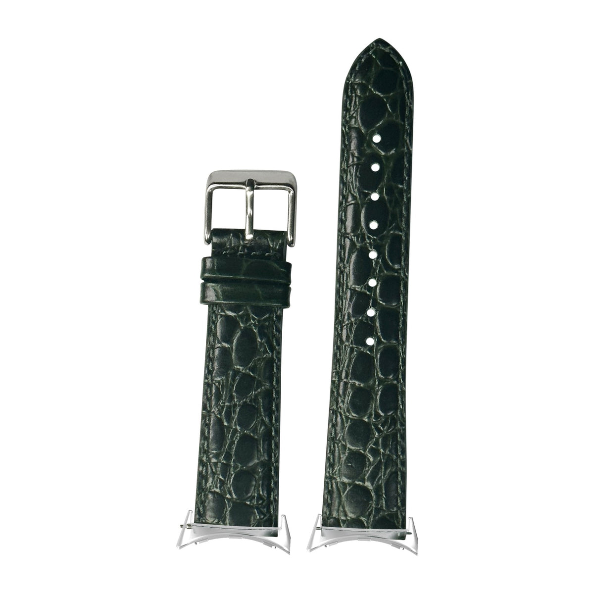 Alligator Leather - Dark Green Silver with Google Pixel Spring Bar Adapters - Wear Any 20mm Strap! for Pixel Watch 3-5 45mm