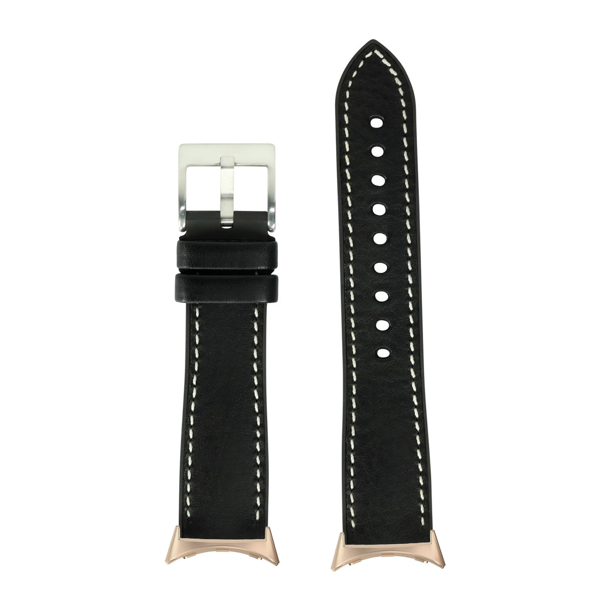 Italian Leather & FKM Rubber Hybrid Black Rose Gold with Google Pixel Spring Bar Adapters - Wear Any 20mm Strap! for Pixel Watch 1-5 41mm