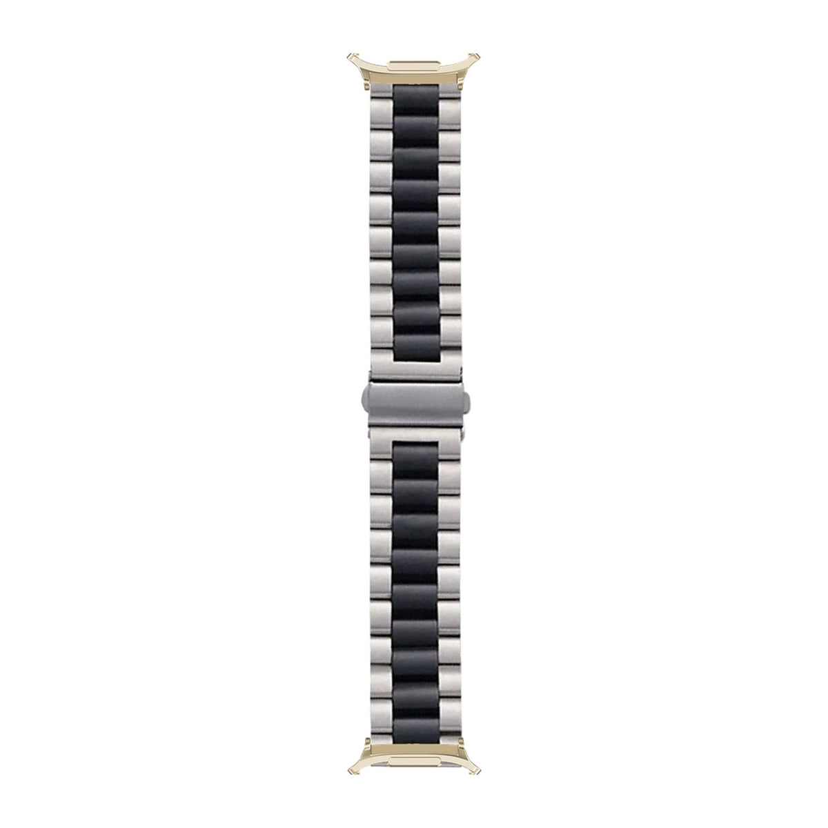 Steel Bracelet Gold with Deployant Clasp - Silver/Black with Strap Adapter for Galaxy Watch 8-9/Ultra