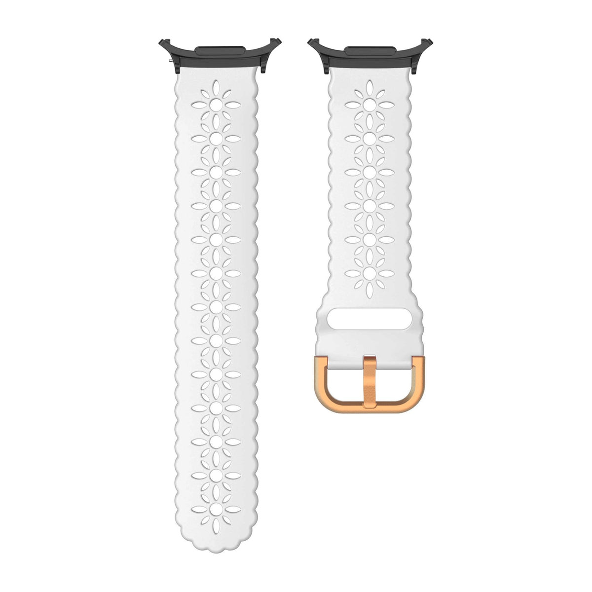 Floral Silicone [Rose Gold Hardware] White Black with Strap Adapter for Galaxy Watch 8-9/Ultra