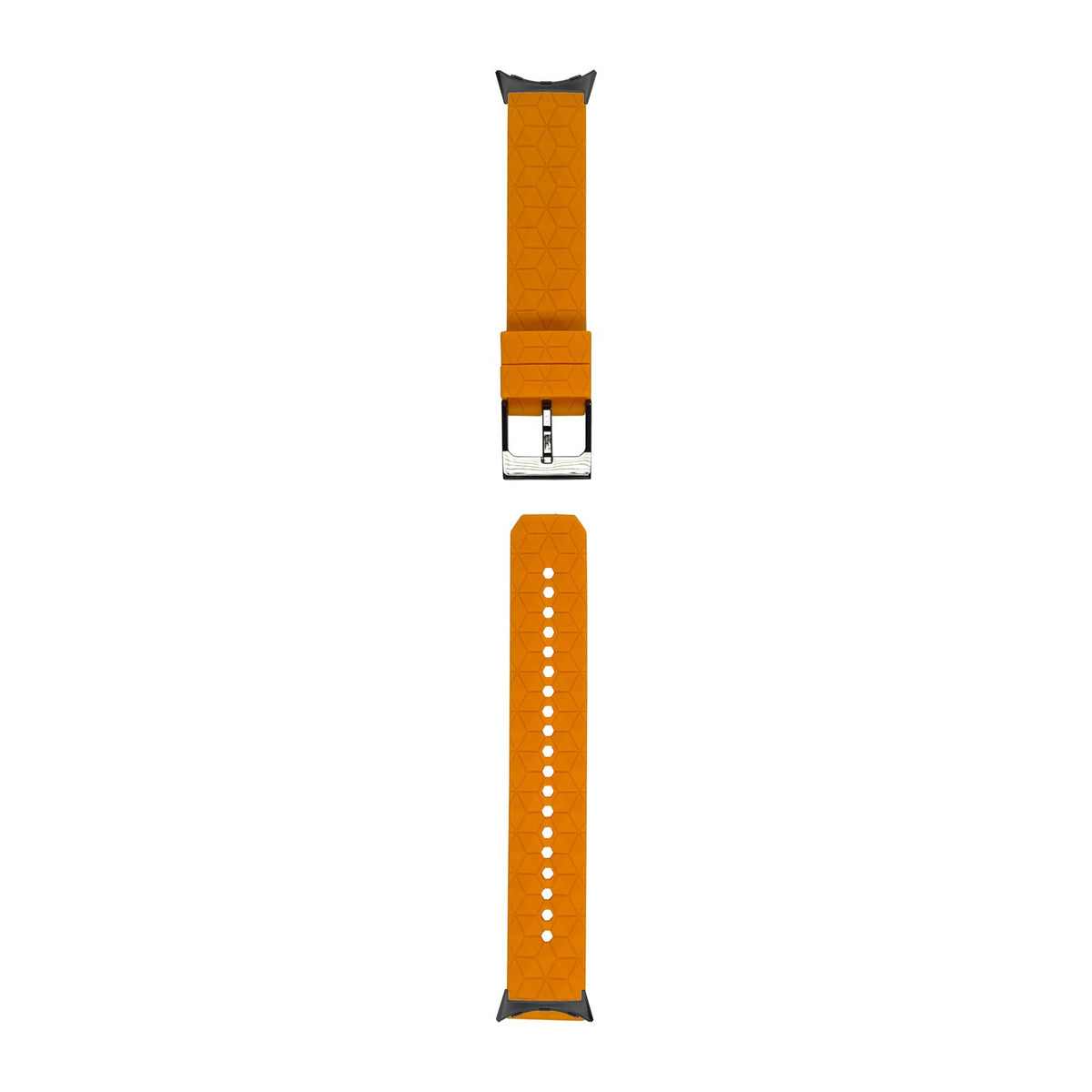 Prism Silicone [Black Hardware] Orange Black with Google Pixel Spring Bar Adapters - Wear Any 20mm Strap! for Pixel Watch 3-5 45mm