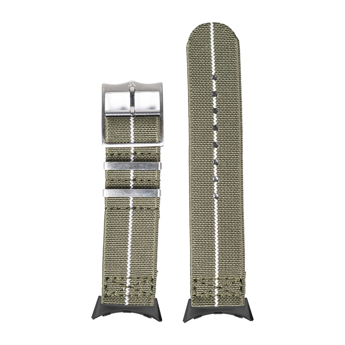 ElastoFlex - Army Green/White with Google Pixel Spring Bar Adapters - Wear Any 20mm Strap! for Pixel Watch 3-5 45mm