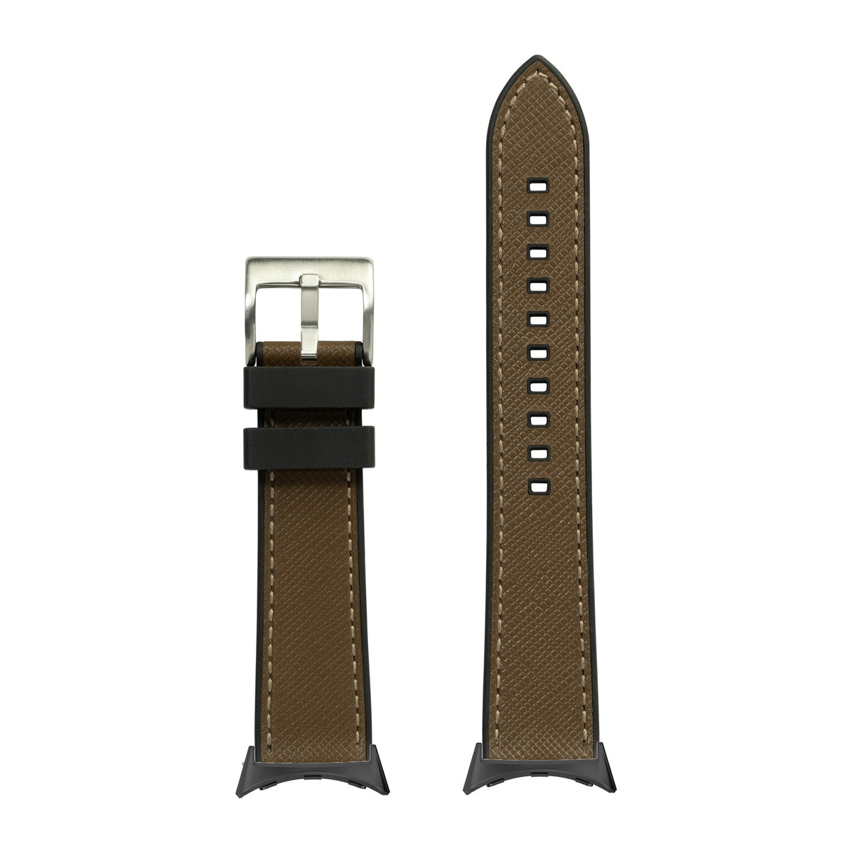 Saffiano Leather & FKM Rubber Hybrid Brown with Google Pixel Spring Bar Adapters - Wear Any 20mm Strap! for Pixel Watch 1-5 41mm