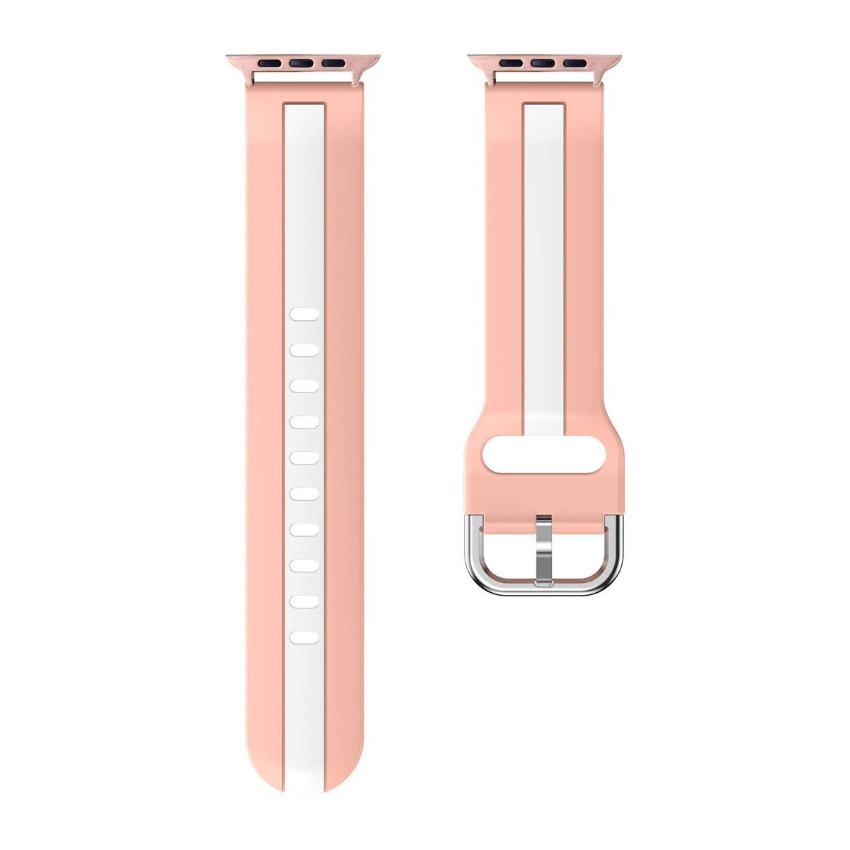 Striped Silicone Pink / White Rose Gold with Connecters - Spring Bar Type for Apple Watch