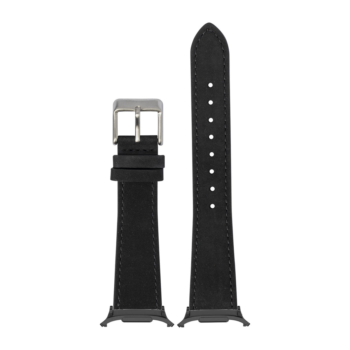 Nubuck Leather - Black Black with Strap Adapter for Galaxy Watch 8-9/Ultra