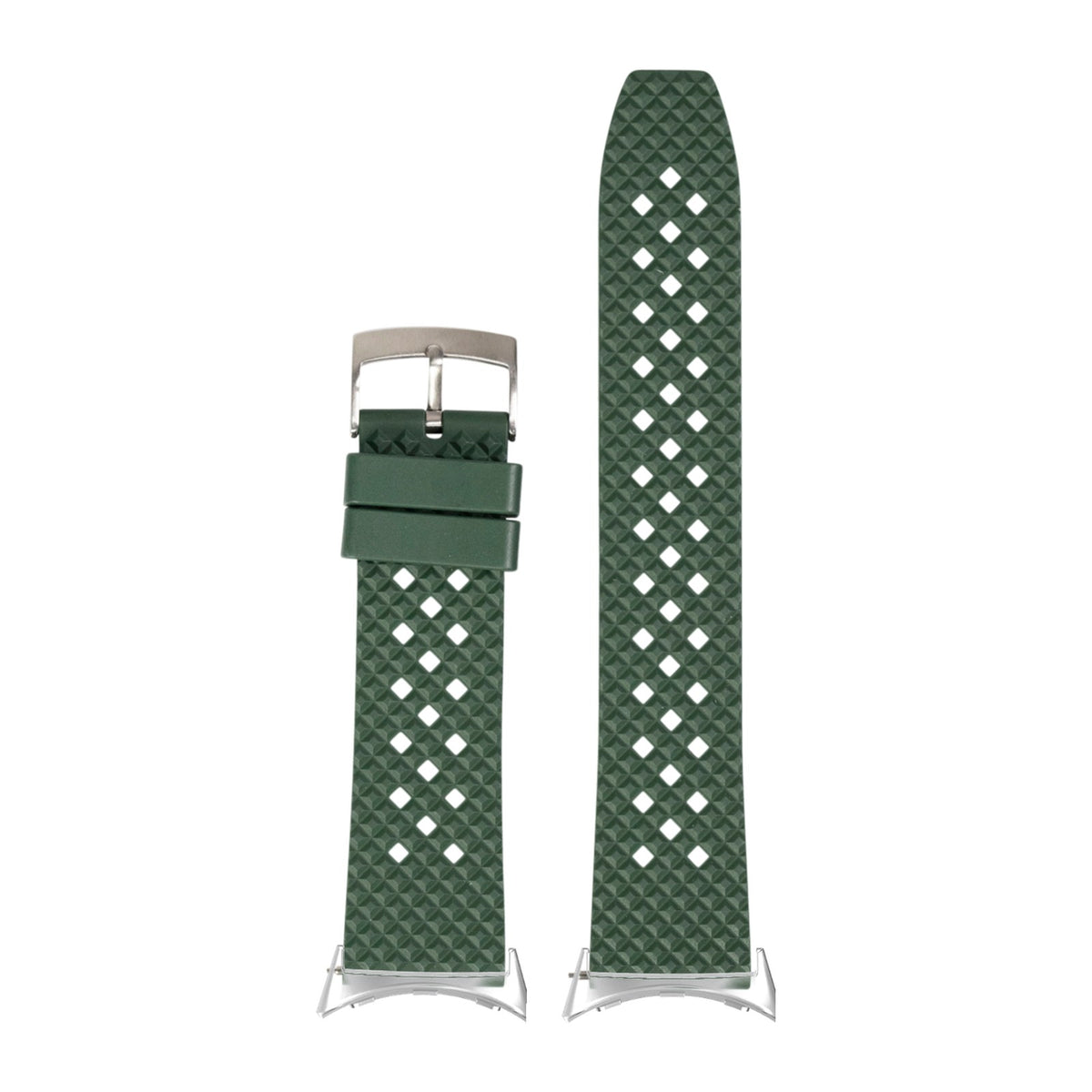 King Honeycomb FKM Rubber - Green Silver with Google Pixel Spring Bar Adapters - Wear Any 20mm Strap! for Pixel Watch 1-5 41mm