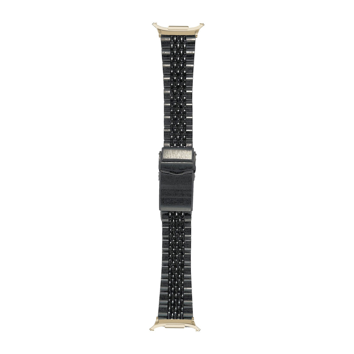 Black Goma BOR Steel Bracelet Gold with V-Clasp DLC Coated with Strap Adapter for Galaxy Watch 8-9/Ultra