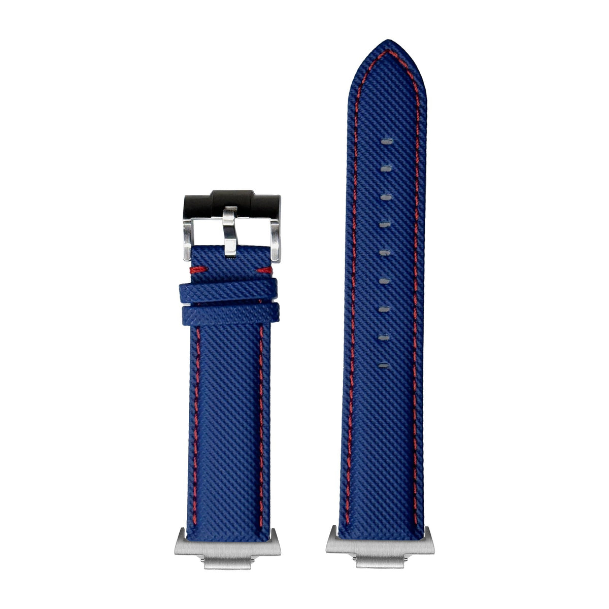 Sailcloth - Electric Blue | Red Stitching Silver with Strap Adapter for Tissot PRX 40